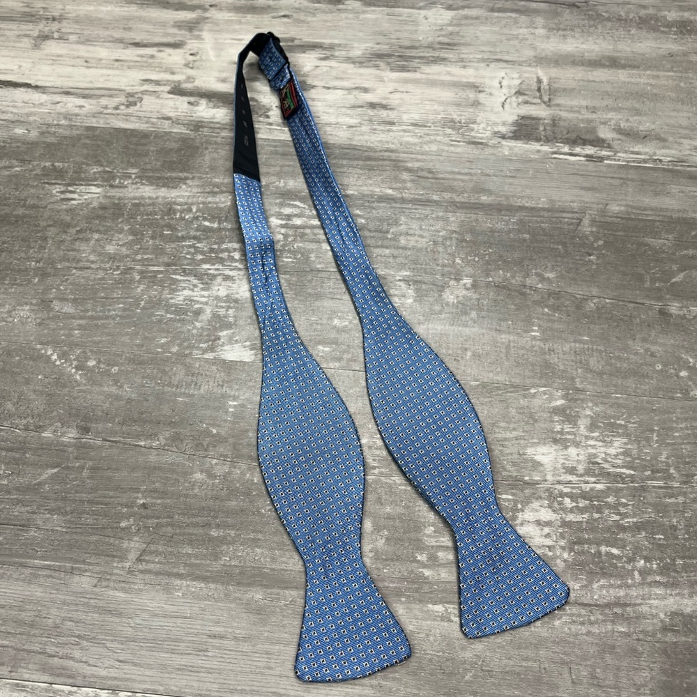 R. Hanauer Blue w/ White & Black Check Silk Bowtie Bow Tie